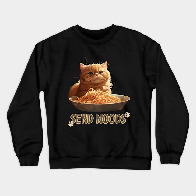 Cat Noodles Funny Meme Play On Words Humor Crewneck Sweatshirt by New Otaku 64